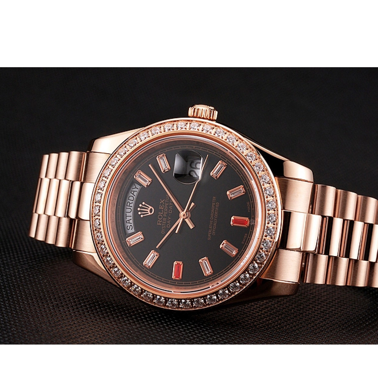 Good copy rolex watches Black Day-Date Gold Rubies 1454102 Swiss Diamonds Bracelet And Dial Rolex Rose 0824